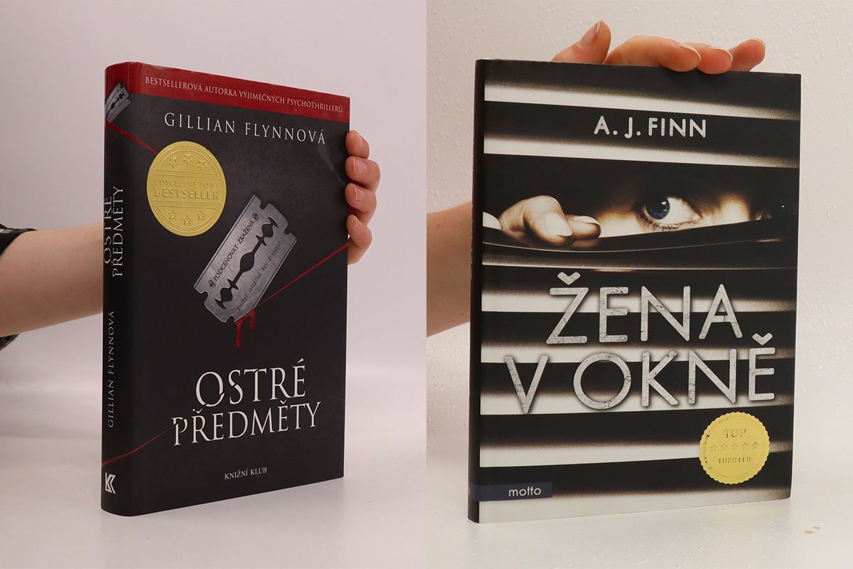 knihy: Gillian Flynn, Ostré předměty a A. J. Finn, Žena v okně 